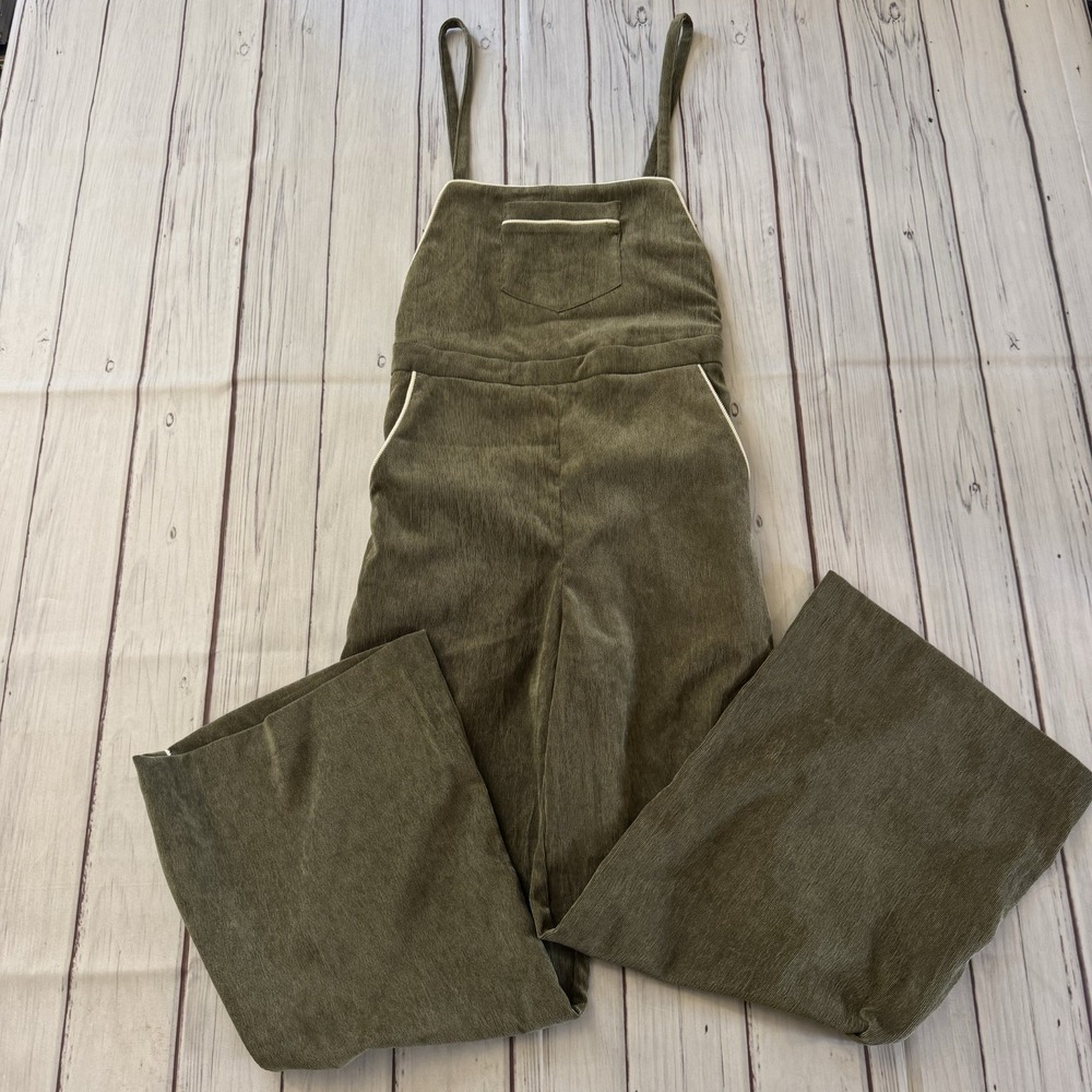 Camp Collection Corduroy Overalls Womens Small Green Wide‎ Leg Stretch Summer